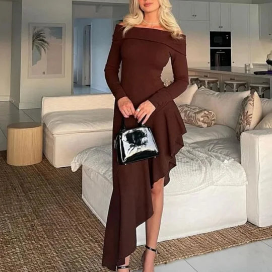 Anna Tabone™ Dlhé šaty s nepravidelným lemom a dlhými rukávmi