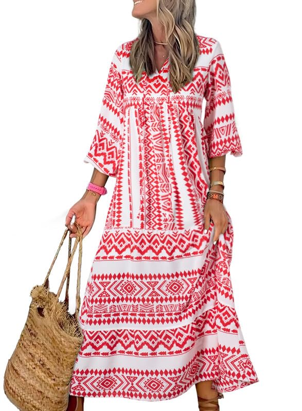 Miriam™ Geometrické bohémske maxi šaty s nadýchanými rukávmi