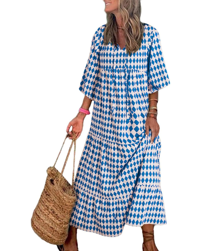 Miriam™ Geometrické bohémske maxi šaty s nadýchanými rukávmi