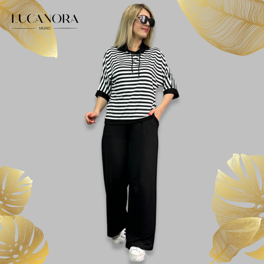 Valeria Mosco™ Dámska súprava pruhovaného topu a nohavíc
